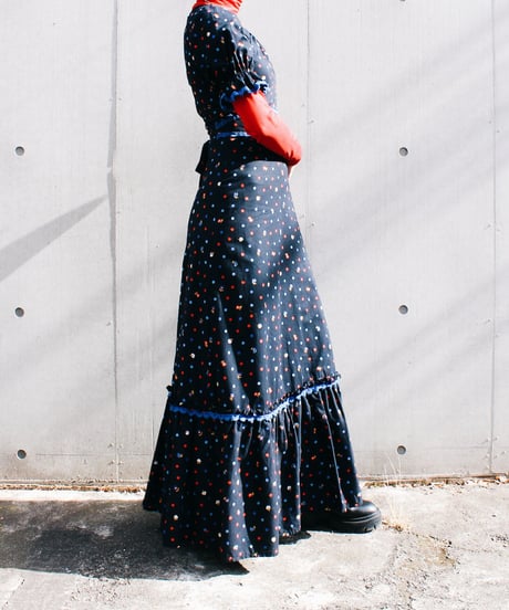 【Seek an nur】1970's German Dot×Floral Maxi Dress