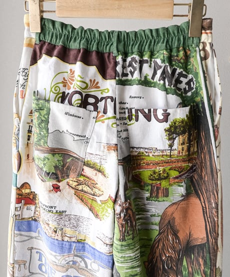【curoam】Vintage tea towel patchwork pants