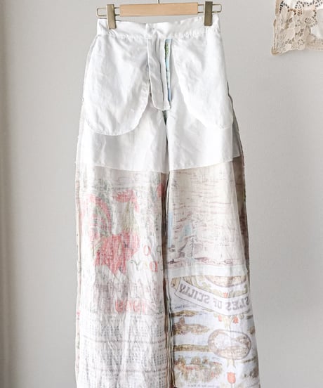 【curoam】Vintage tea towel patchwork pants
