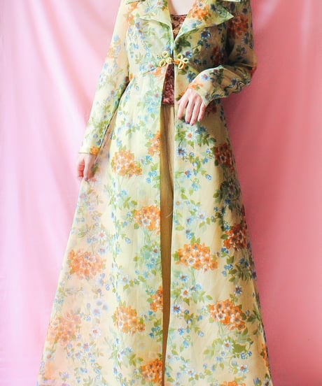 【tiny yearn】1970's Floral Sheer Maxi Dress Gown