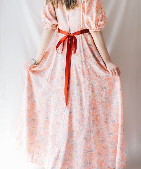 【Seek an nur】1970's Floral Puff Sleeve Maxi Dress