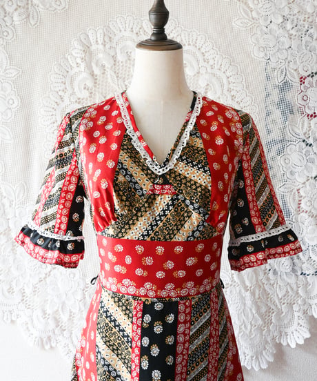 【tiny yearn】1970's Euro Floral Maxi Dress