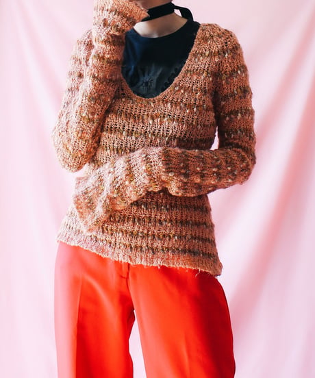 【tiny yearn】Low Gauge Long Sleeve Mix Knit