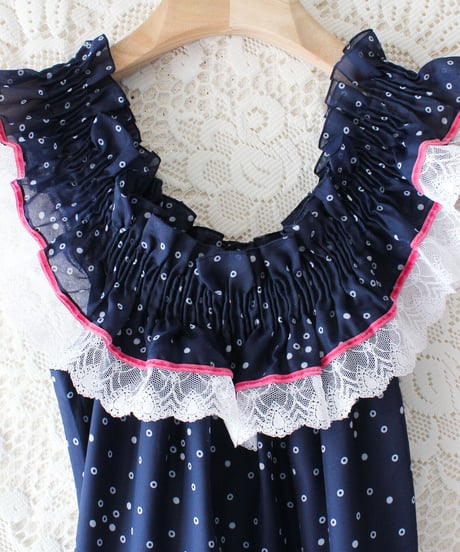 【Seek an nur】Euro Dot Lace Sheer Maxi Dress