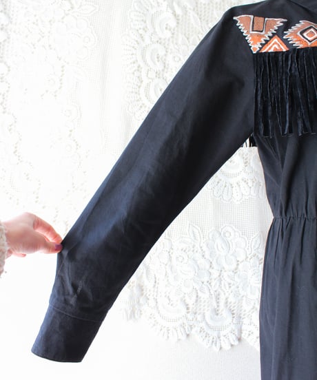【tiny yearn】Painting Fringe Western Shirt Dress