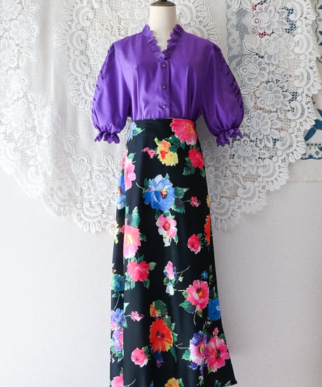 【tiny yearn】1970's Euro Floral Wrap Maxi Skirt