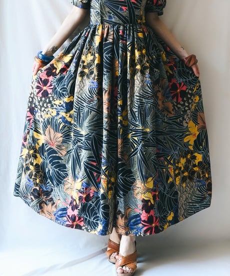 【Seek an nur】Euro Tropical Puff Flare Dress