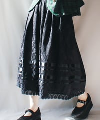 【Seek an nur】Euro Floral Jacquard Black Flare Skirt