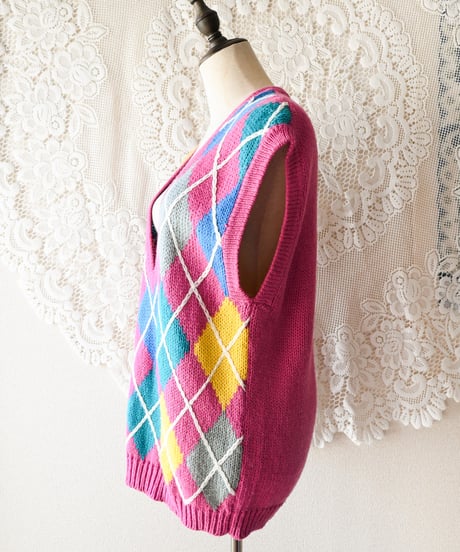【tiny yearn】Argyle Acryl Knit Over Vest