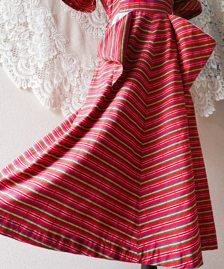 【tiny yearn】1950~60's Multi Border Flare Dress