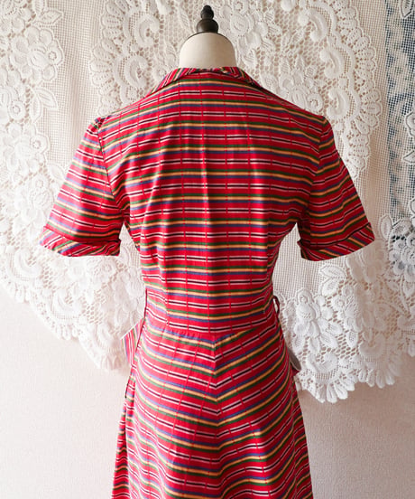【tiny yearn】1950~60's Multi Border Flare Dress