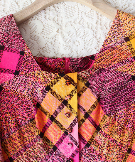 【tiny yearn】1970's Vintage Check Flare Maxi Dress
