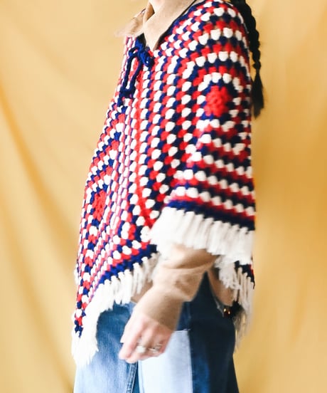 【tiny yearn】1970's Granny Square Crochet Poncho