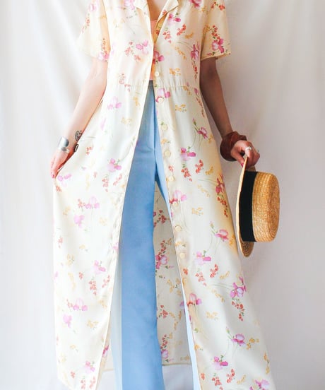【Seek an nur】Watercolor Floral Shirt Maxi Dress