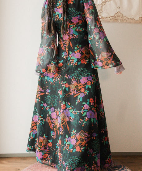 【tiny yearn】1970's euro floral sheer maxi dress