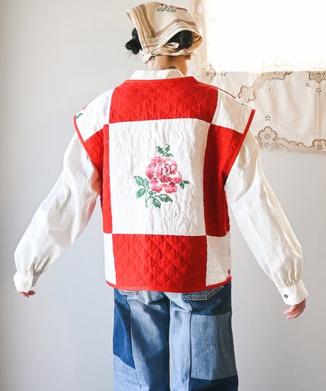 【tiny yearn】Vintage patchwork quilted vest