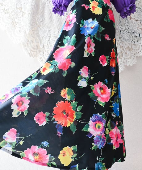 【tiny yearn】1970's Euro Floral Wrap Maxi Skirt