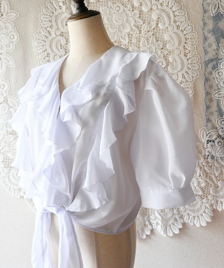 【Seek an nur】Euro Frill White Tie Blouse