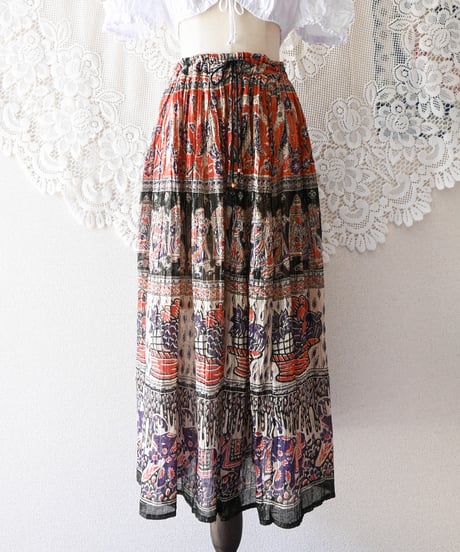 【Seek an nur】Dead Stock Indian Cotton Metallic Skirt