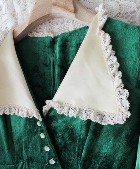 【Seek an nur】1970's Big Collar Velvet Maxi Dress