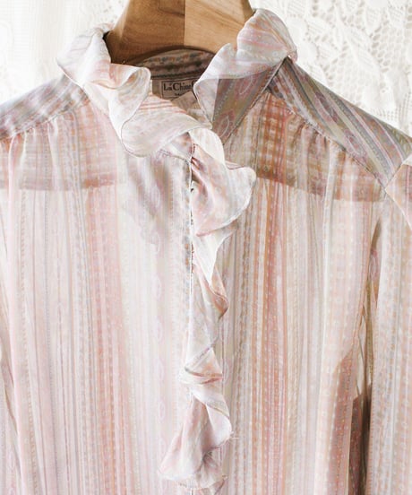 【tiny yearn】Frill Design Mulch Stripe Sheer Blouse