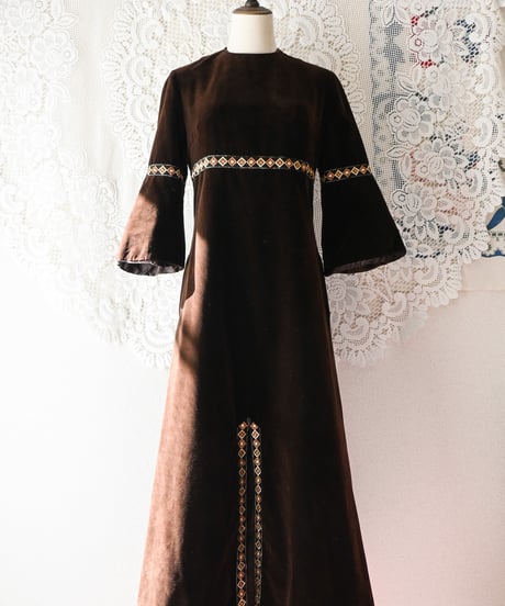 【Seek an nur】1970's Euro Velour Maxi Dress