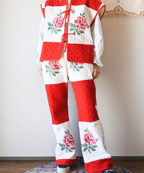 【tiny yearn】Vintage patchwork quilted pants