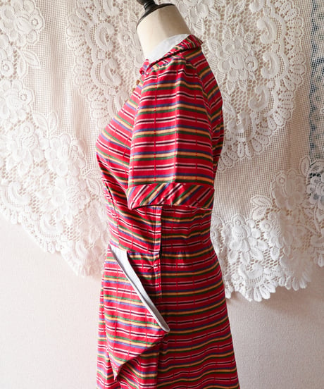 【tiny yearn】1950~60's Multi Border Flare Dress