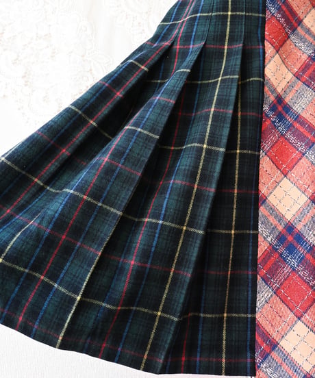 【tiny yearn】Check Docked Wool Flare Skirt