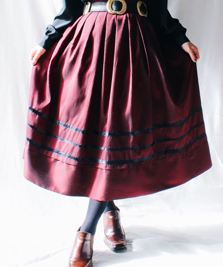 【Seek an nur】Austrian Stripe Flare Long Skirt