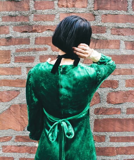 【Seek an nur】1970's Big Collar Velvet Maxi Dress