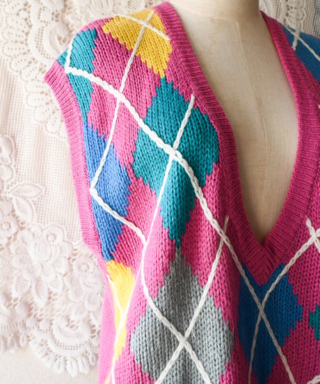 【tiny yearn】Argyle Acryl Knit Over Vest