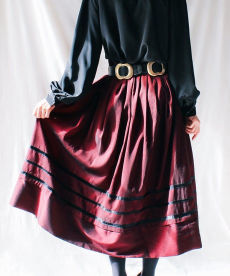 【Seek an nur】Austrian Stripe Flare Long Skirt