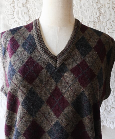 【tiny yearn】Italy Argyle Check Knit Vest
