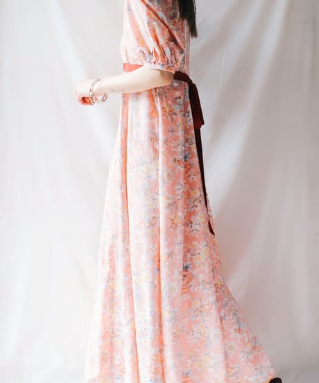 【Seek an nur】1970's Floral Puff Sleeve Maxi Dress