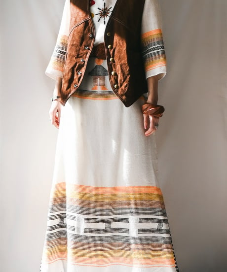 【tiny yearn】1970's Embroidered Woven Knit Maxi Dress