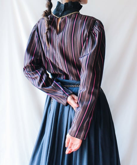 【Seek an nur】Euro Metallic Multi Stripe Blouse
