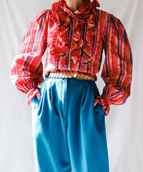 【tiny yearn】Italy Mulch Stripe Frill Design Blouse