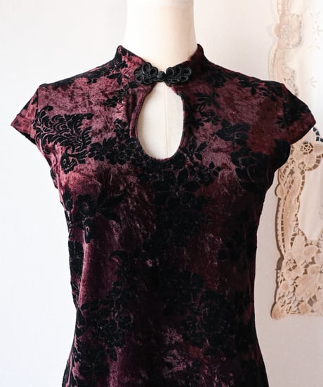 【Seek an nur】France Flocked Velour Chinese Dress