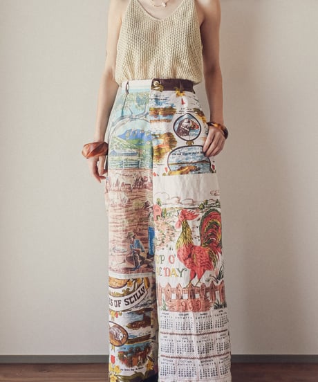 【curoam】Vintage tea towel patchwork pants