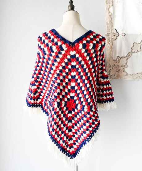 【tiny yearn】1970's Granny Square Crochet Poncho