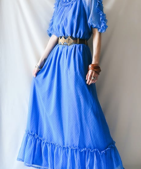【Seek an nur】Euro Frill Dot Sheer Maxi Dress