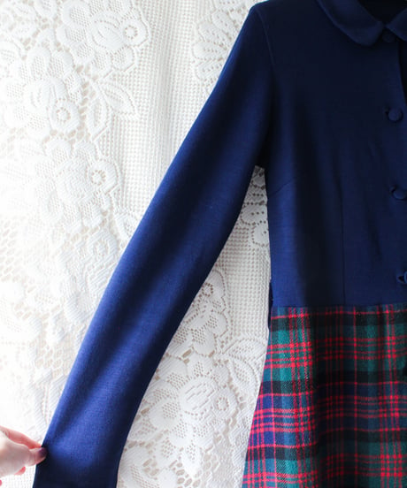 【tiny yearn】1970's Check Knit Shirt Maxi Dress