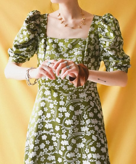 【tiny yearn】Floral Jacquard Puff Maxi Dress