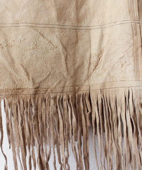 【tiny yearn】1970's Vintage Embossed Fringe Suede Cape