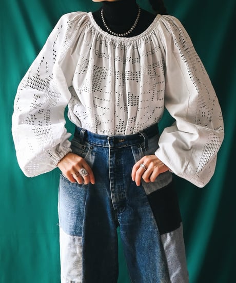 【Seek an nur】Romanian Vintage Crochet Folk Blouse