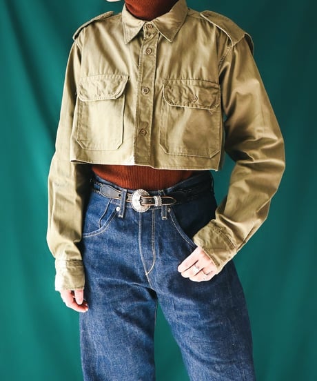 【Seek an nur】Greece Military Cropped Shirt/Khaki