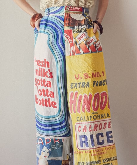【curoam】Vintage tea towel patchwork pants