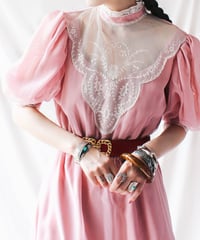 【Seek an nur】Lace Puff sleeve Sheer Long Dress