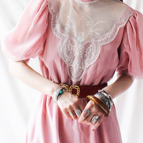 【Seek an nur】Lace Puff sleeve Sheer Long Dress